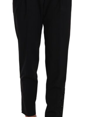Dolce & Gabbana Elegant Pleated Tapered Black Trousers