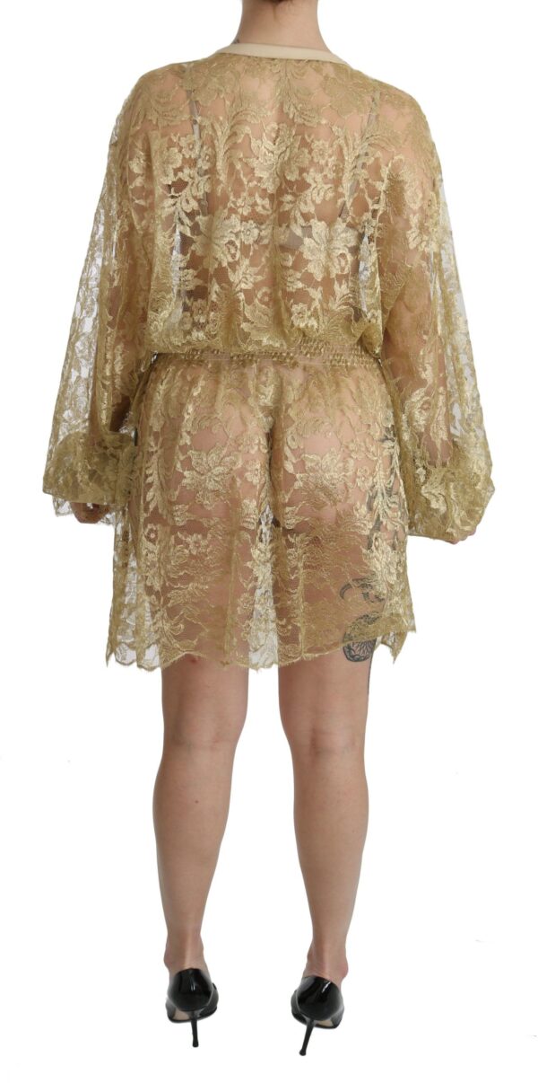 Dolce & Gabbana Elegant Gold Lace A-Line Knee Length Dress - Image 4