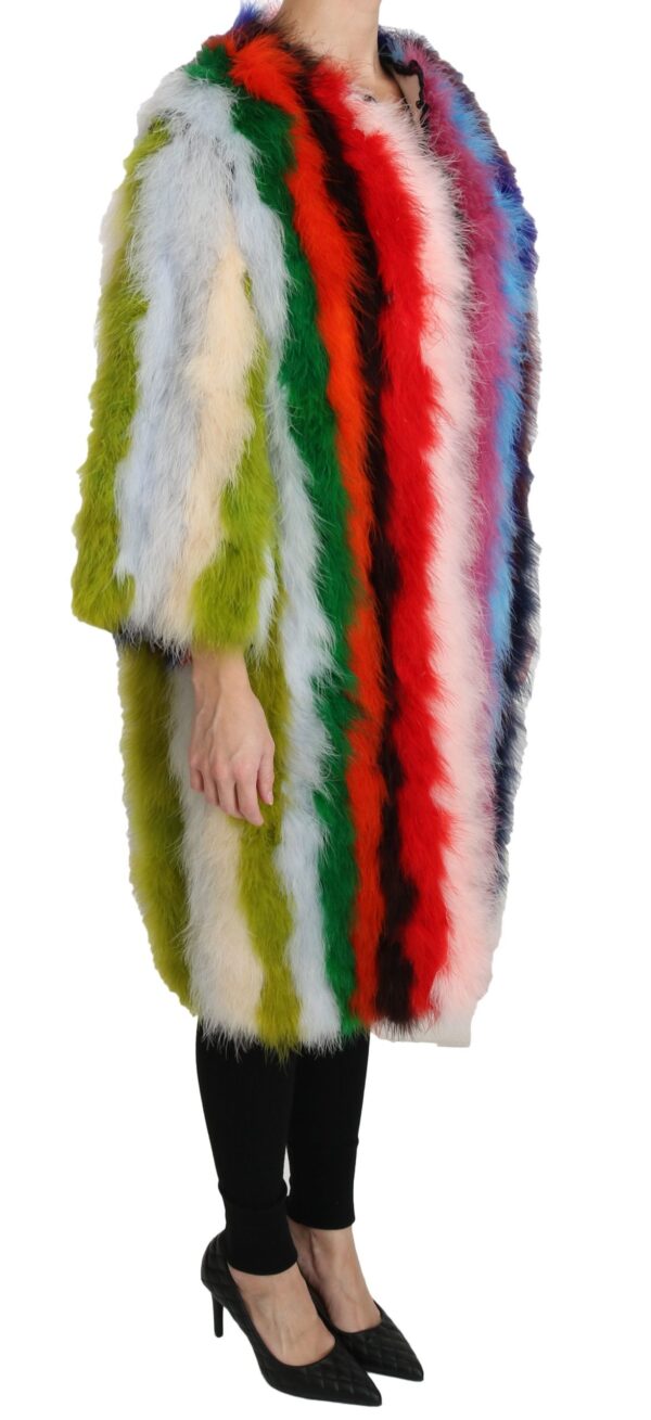 Dolce & Gabbana Elegant Multicolor Feather Long Coat Jacket - Image 2