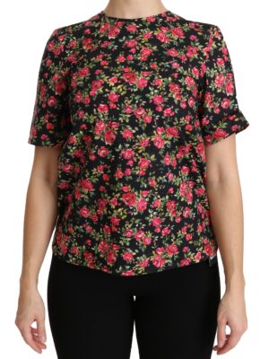Dolce & Gabbana Elegant Black Floral Crew Neck Top