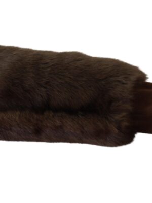 Dolce & Gabbana Elegant Brown Fur & Leather Elbow-Length Gloves