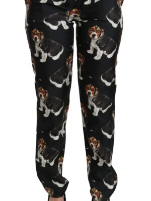Dolce & Gabbana Elegant Silk Puppy Dog Print Pants