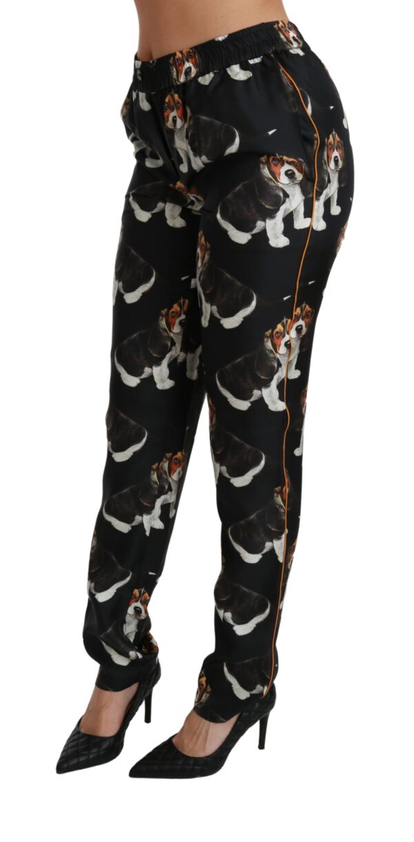 Dolce & Gabbana Elegant Silk Puppy Dog Print Pants - Image 4