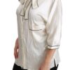 Dolce & Gabbana Elegant Beige Silk Blouse with Bow Scarf - Image 3
