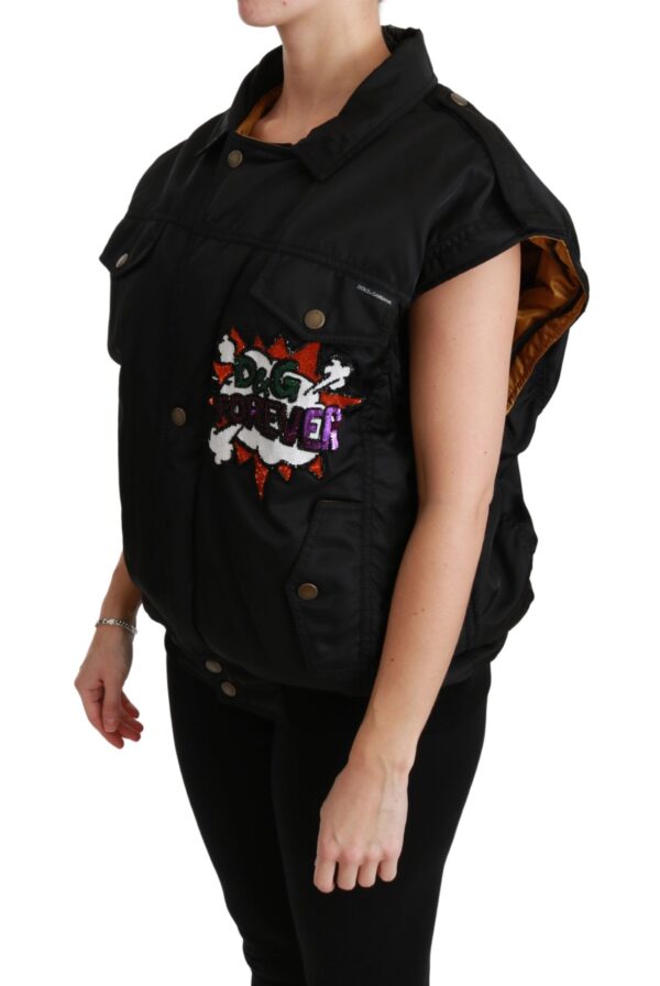Dolce & Gabbana Elegant Black Bomber Jacket with Detachable Features - Image 7