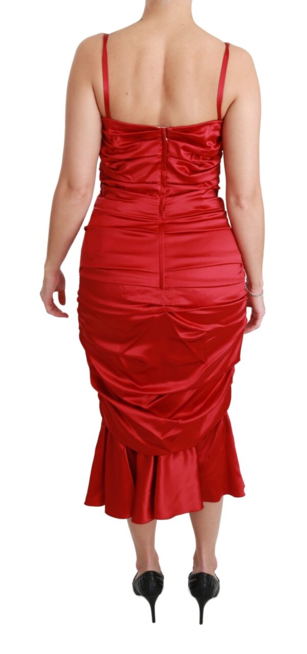 Dolce & Gabbana Exquisite Red Silk Fit and Flare Midi Dress - Image 4