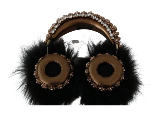 Dolce & Gabbana Gold Black Crystal Embellished Headphones - Image 5
