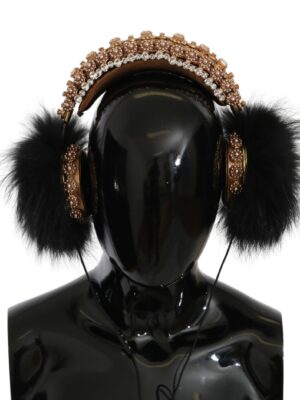 Dolce & Gabbana Gold Black Crystal Embellished Headphones
