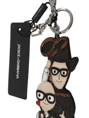 Dolce & Gabbana Chic Leather-Trim Keychain with Brass Accents