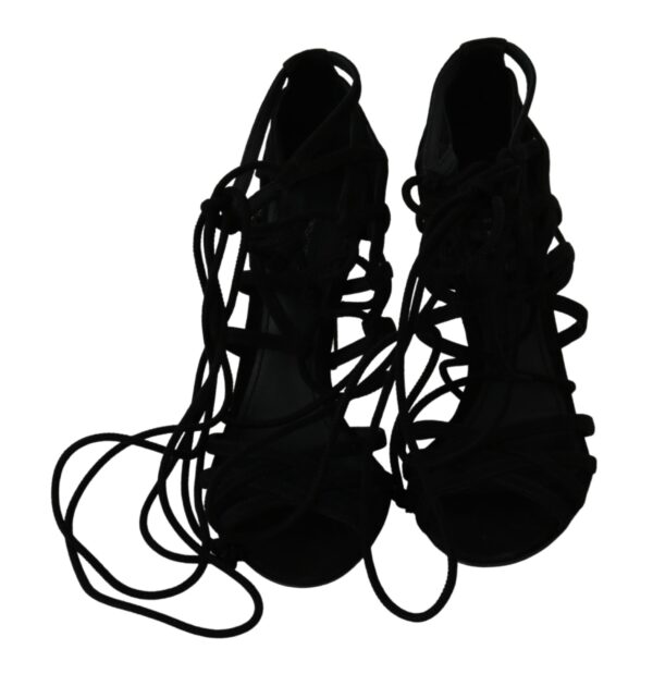 Dolce & Gabbana Elegant Black Suede Stiletto Ankle Strap Sandals - Image 4