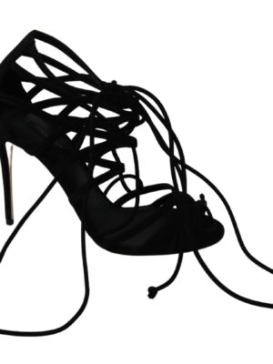 Dolce & Gabbana Elegant Black Suede Stiletto Ankle Strap Sandals