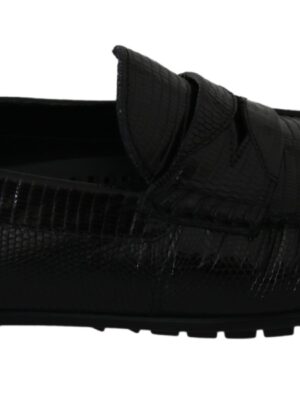 Dolce & Gabbana Exquisite Black Lizard Leather Loafers