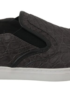 Dolce & Gabbana Elegant Gray Caiman Leather Loafers