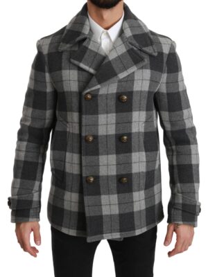 Dolce & Gabbana Elegant Gray Check Double Breasted Coat