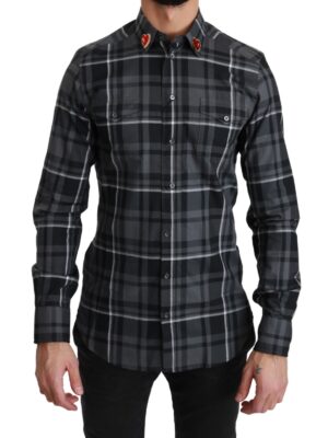 Dolce & Gabbana Elegant Gray Checkered Martini Dress Shirt