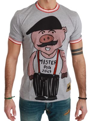 Dolce & Gabbana Chic Gray Cotton T-Shirt with Year of the Pig Motive