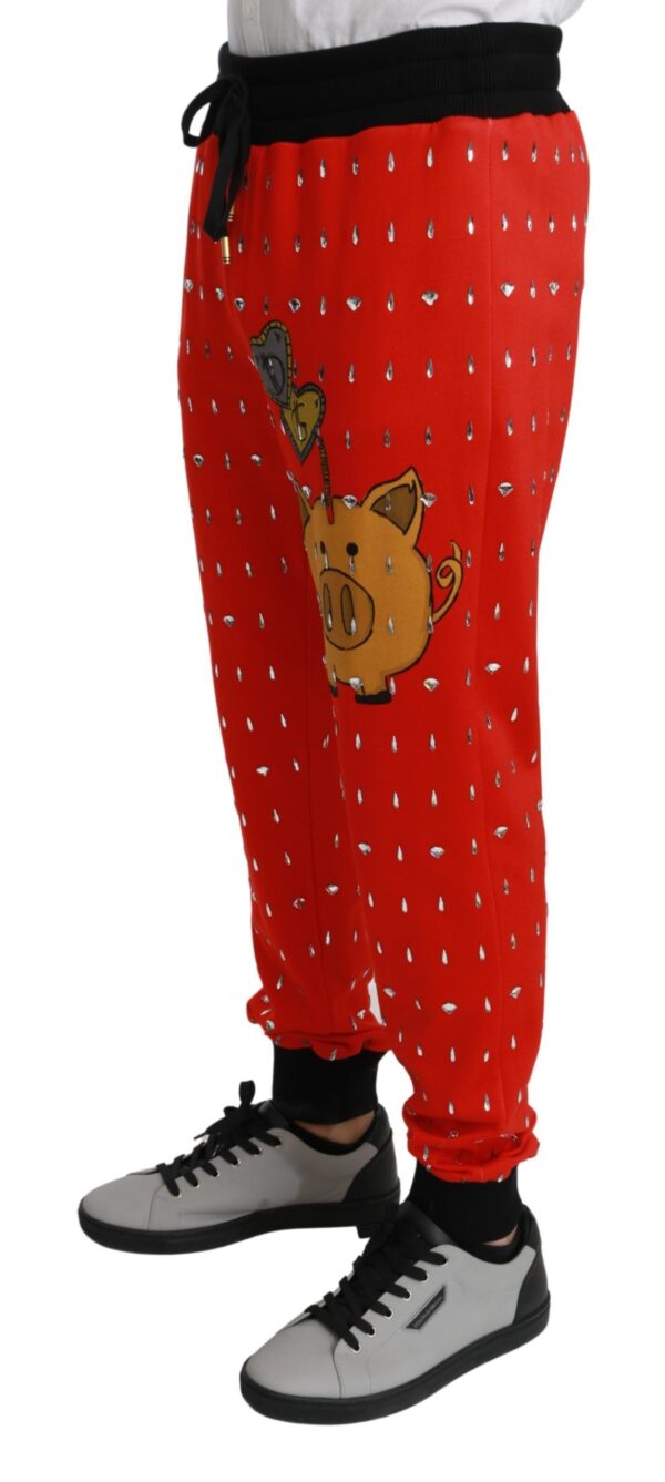 Dolce & Gabbana Chic Red Piggy Bank Print Sweatpants - Image 2