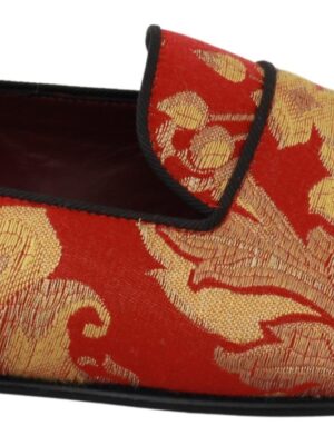 Dolce & Gabbana Rose Gold Brocade Loafers Slide Flats