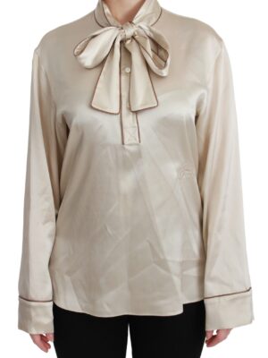 Dolce & Gabbana Elegant Beige Silk Satin Blouse with QUEEN Embroidery