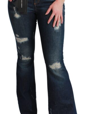 Dolce & Gabbana Chic High Waist Flare Denim Queen Embroidery