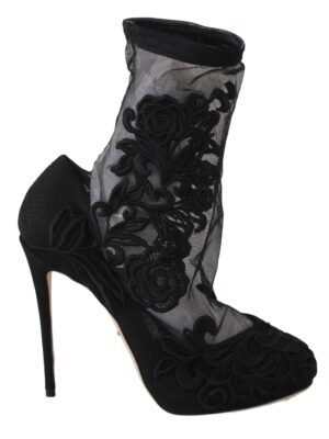 Dolce & Gabbana Embroidered Floral Stiletto Socks Booties