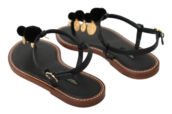 Dolce & Gabbana Pom Pom Flip Flop Ankle Strap Flats - Image 4