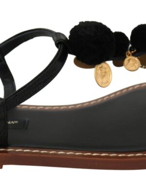 Dolce & Gabbana Pom Pom Flip Flop Ankle Strap Flats