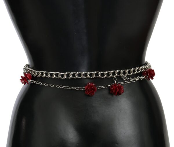 Dolce & Gabbana Elegant Floral Rose Waist Belt in Vibrant Red - Image 5