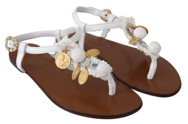 Dolce & Gabbana Pom Pom Flip Flop Ankle Strap Flats - Image 6