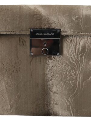 Dolce & Gabbana Beige Velvet Croco-Print Leather Briefcase Clutch