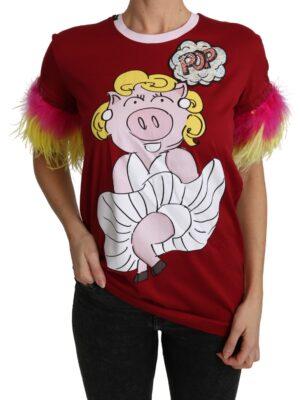 Dolce & Gabbana Chic Red Pig Print Crew Neck T-Shirt