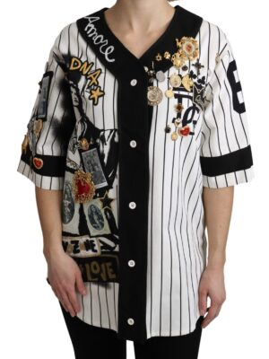 Dolce & Gabbana Elegant Striped V-Neck Charm Blouse