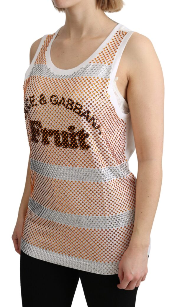 Dolce & Gabbana Crystal Embellished Sleeveless Cotton Top - Image 3