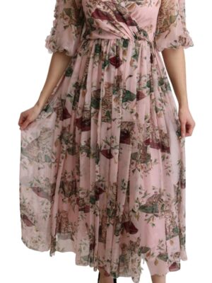 Dolce & Gabbana Elegant Pink Bengal Cat Print A-Line Maxi Dress