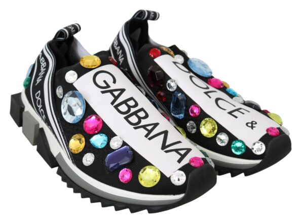 Dolce & Gabbana Black Crystal-Embellished Low Top Sneakers - Image 4