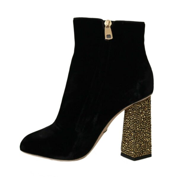 Dolce & Gabbana Elegant Velvet Ankle Boots with Crystal Heels - Image 2