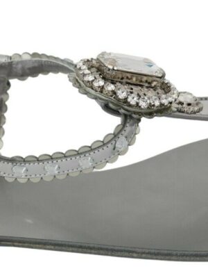 Dolce & Gabbana Elegant Silver Flats with Crystal Embellishments
