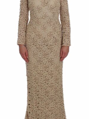 Dolce & Gabbana Beige Floral Lace Long Sleeve Maxi Dress