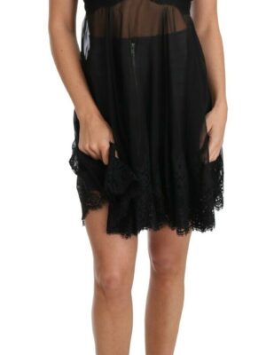 Dolce & Gabbana Elegant Black Silk Floral Lace Chemise Dress