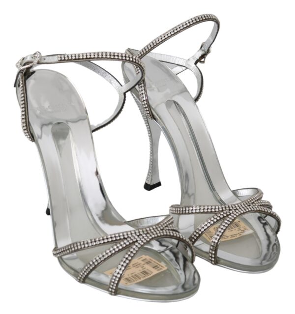 Dolce & Gabbana Silver Leather Ankle Strap Sandals with Crystals - Image 5