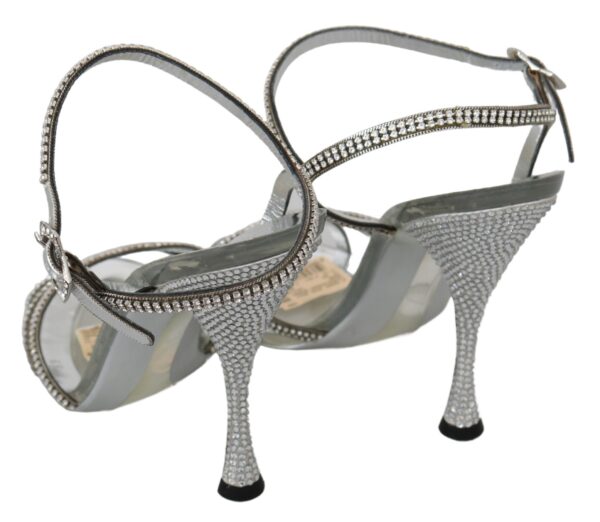 Dolce & Gabbana Silver Leather Ankle Strap Sandals with Crystals - Image 6