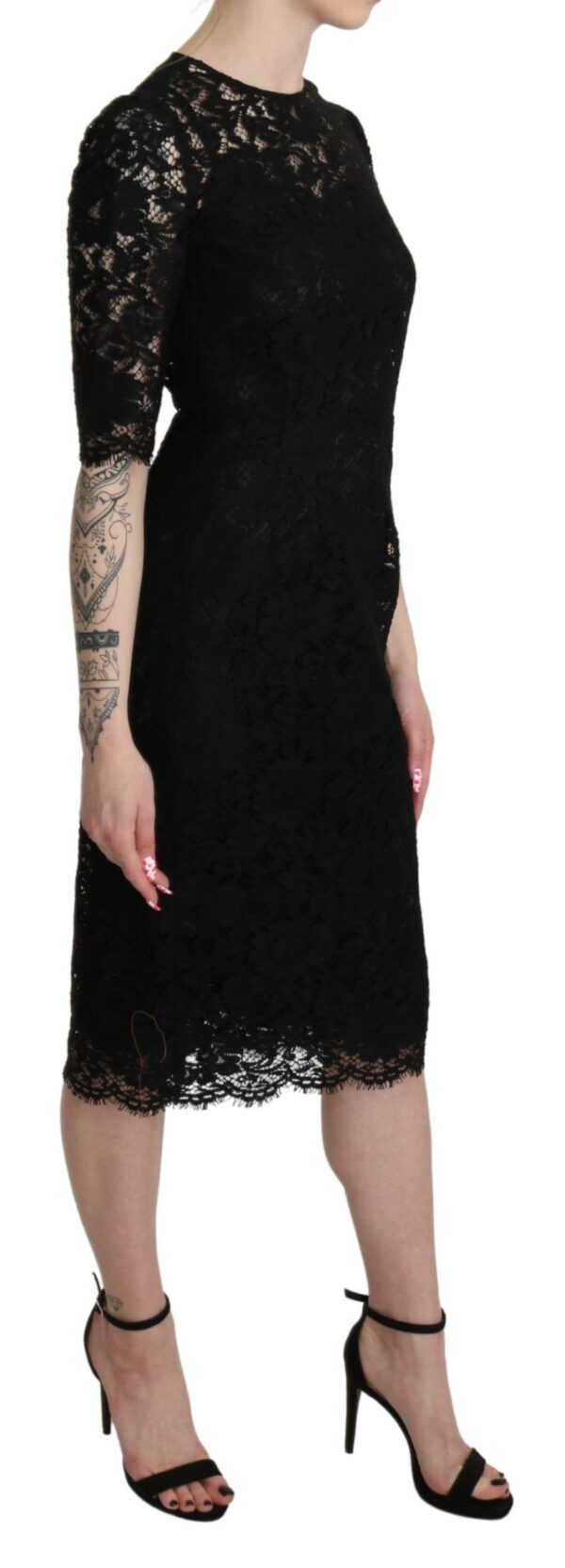 Dolce & Gabbana Elegant Black Lace Sheath Knee-Length Dress - Image 5