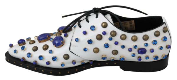 Dolce & Gabbana Elegant White Leather Dress Shoes With Crystals - Image 3