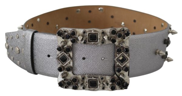 Dolce & Gabbana Stunning Silver Leather Crystal-Studded Belt - Image 2