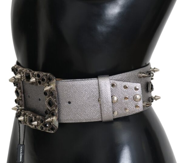 Dolce & Gabbana Stunning Silver Leather Crystal-Studded Belt - Image 3
