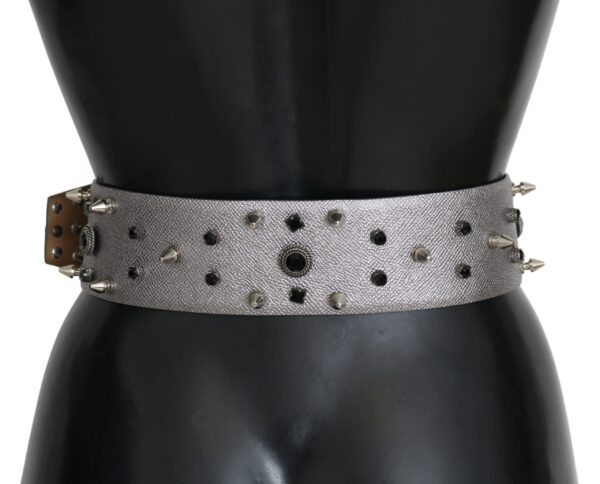 Dolce & Gabbana Stunning Silver Leather Crystal-Studded Belt - Image 4