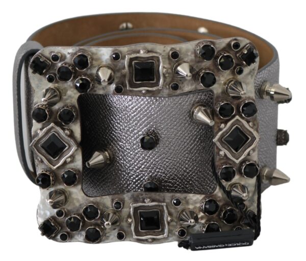 Dolce & Gabbana Stunning Silver Leather Crystal-Studded Belt - Image 5