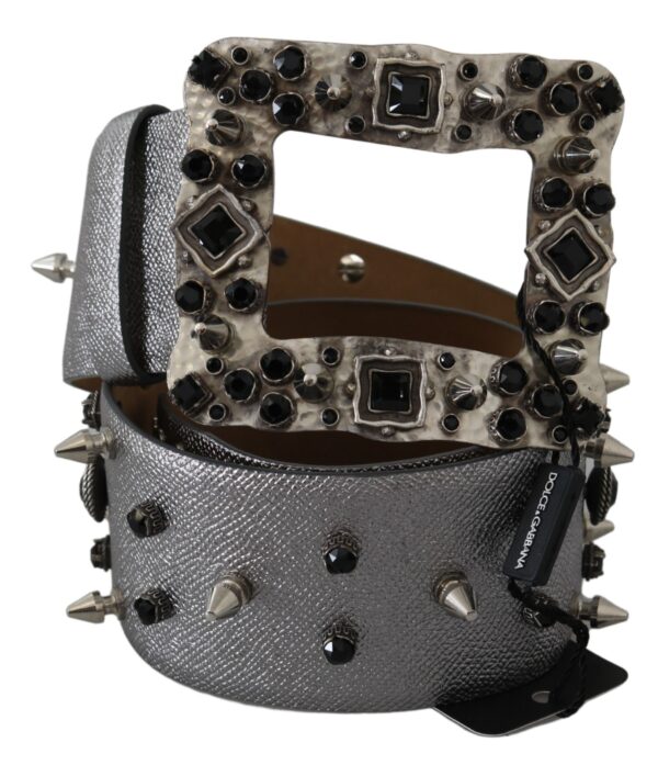 Dolce & Gabbana Stunning Silver Leather Crystal-Studded Belt - Image 6
