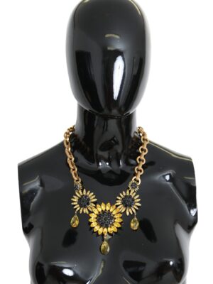 Dolce & Gabbana Elegant Gold Floral Crystal Statement Necklace