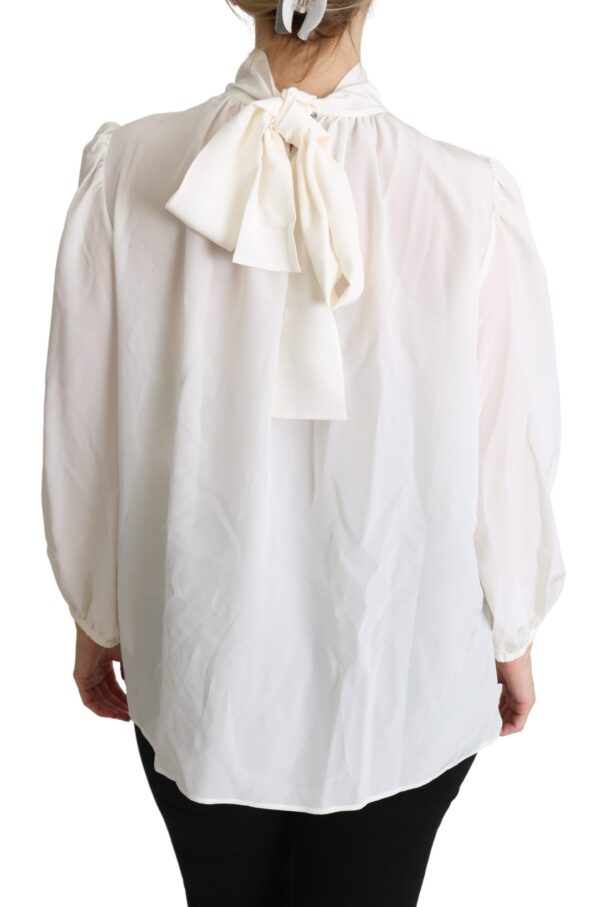 Dolce & Gabbana Elegant White Silk Pussy Bow Blouse - Image 4